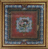 Старинная вышивная картина из бисера «Цветочный орнамент», багет, стекло, Россия, 19 в.