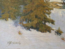 Пейзаж «Зима. Благовещенская церковь в Тотьме», художник Вахрушов В. М., холст, масло, Россия, 1900-е