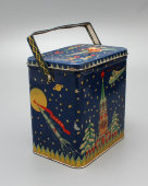Жестяная коробка от новогоднего подарка 1960 года «Вперед в космос!», СССР