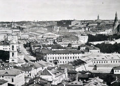 Старинная фотогравюра «Дореволюционная Москва. Вид на Александровский сад, часть Кремля и застройку на Моховой», фирма «Шерер, Набгольц и Ко», Москва, 1886 г.