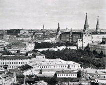 Старинная фотогравюра «Дореволюционная Москва. Вид на Александровский сад, часть Кремля и застройку на Моховой», фирма «Шерер, Набгольц и Ко», Москва, 1886 г.