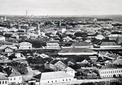 Старинная фотогравюра «Дореволюционная Москва. Вид в сторону Автозаводской и Симонов монастырь», фирма «Шерер, Набгольц и Ко», Москва, 1886 г.