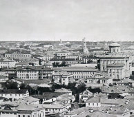 Старинная фотогравюра «Дореволюционная Москва. Вид с Храма Христа Спасителя на Волхонку и Чертолье», фирма «Шерер, Набгольц и Ко», Москва, 1886 г.