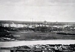 Старинная фотогравюра «Дореволюционная Москва. Лужки. Вид на Градскую и Голицынскую больницы и Мещанское училище», фирма «Шерер, Набгольц и Ко», Москва, 1886 г.