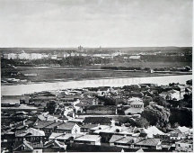 Старинная фотогравюра «Дореволюционная Москва. Лужки. Вид на Градскую и Голицынскую больницы и Мещанское училище», фирма «Шерер, Набгольц и Ко», Москва, 1886 г.