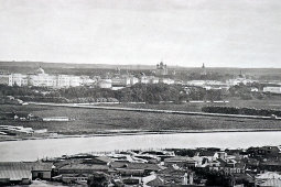 Старинная фотогравюра «Панорама Москвы 1867 с храма Христа Спасителя. Лужки», фирма «ерер, Набгольц и Ко», Москва, 1886 г.