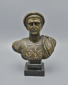 Кабинетный бюст «Римский император и полководец Гай Юлий Цезарь», бронза, камень, Европа, 20 в.